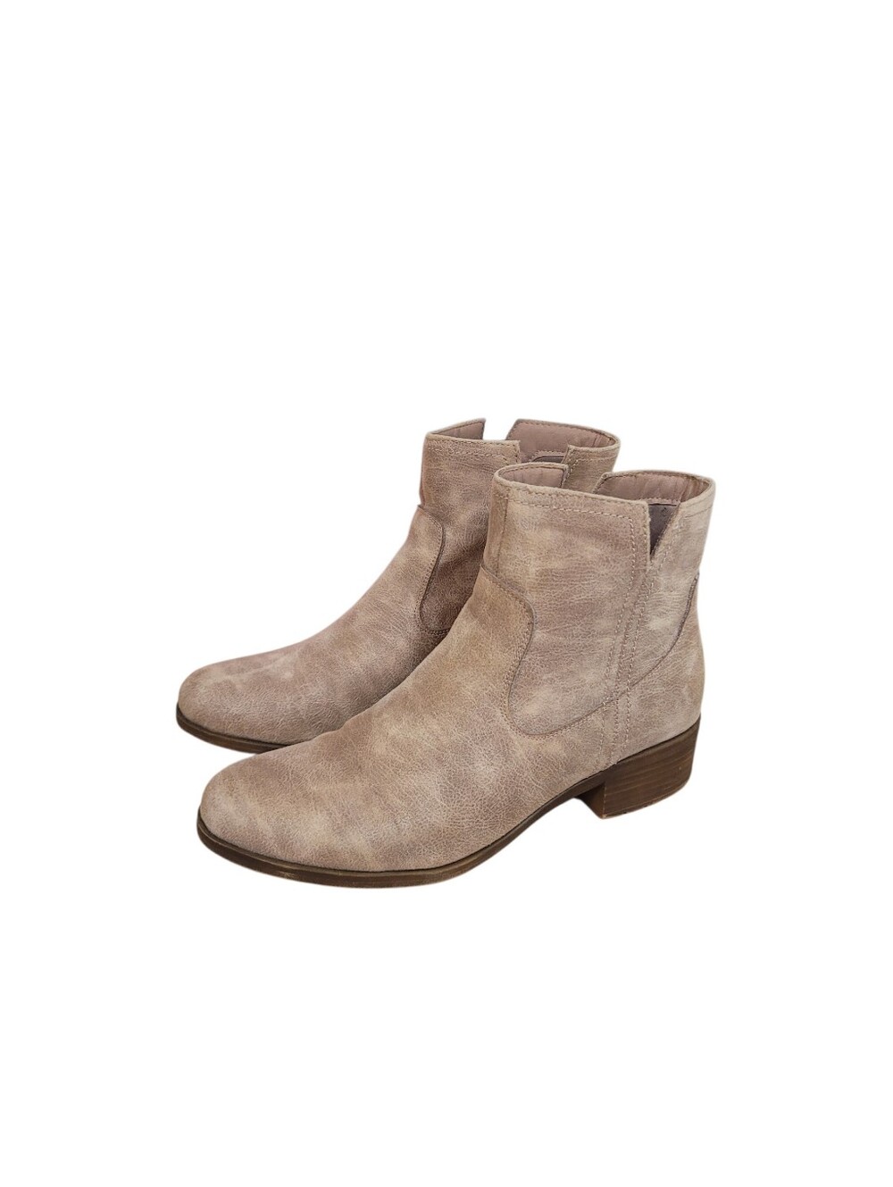 Frye & Co Woman's Sand Beige Faux Suade Ankle Booties Block Heal Size 10